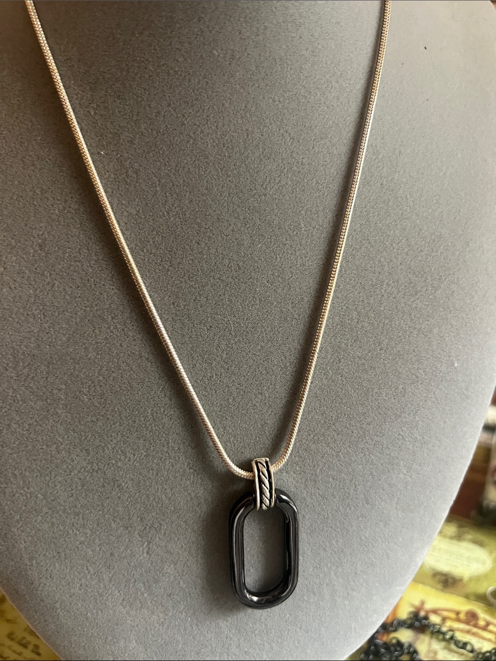 bill blass Black Pendant Necklace with Silver snake Chain
